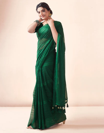 Bottle Green Georgette Plain Saree