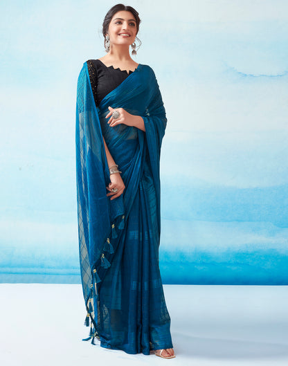 Sea Blue Georgette Plain Saree