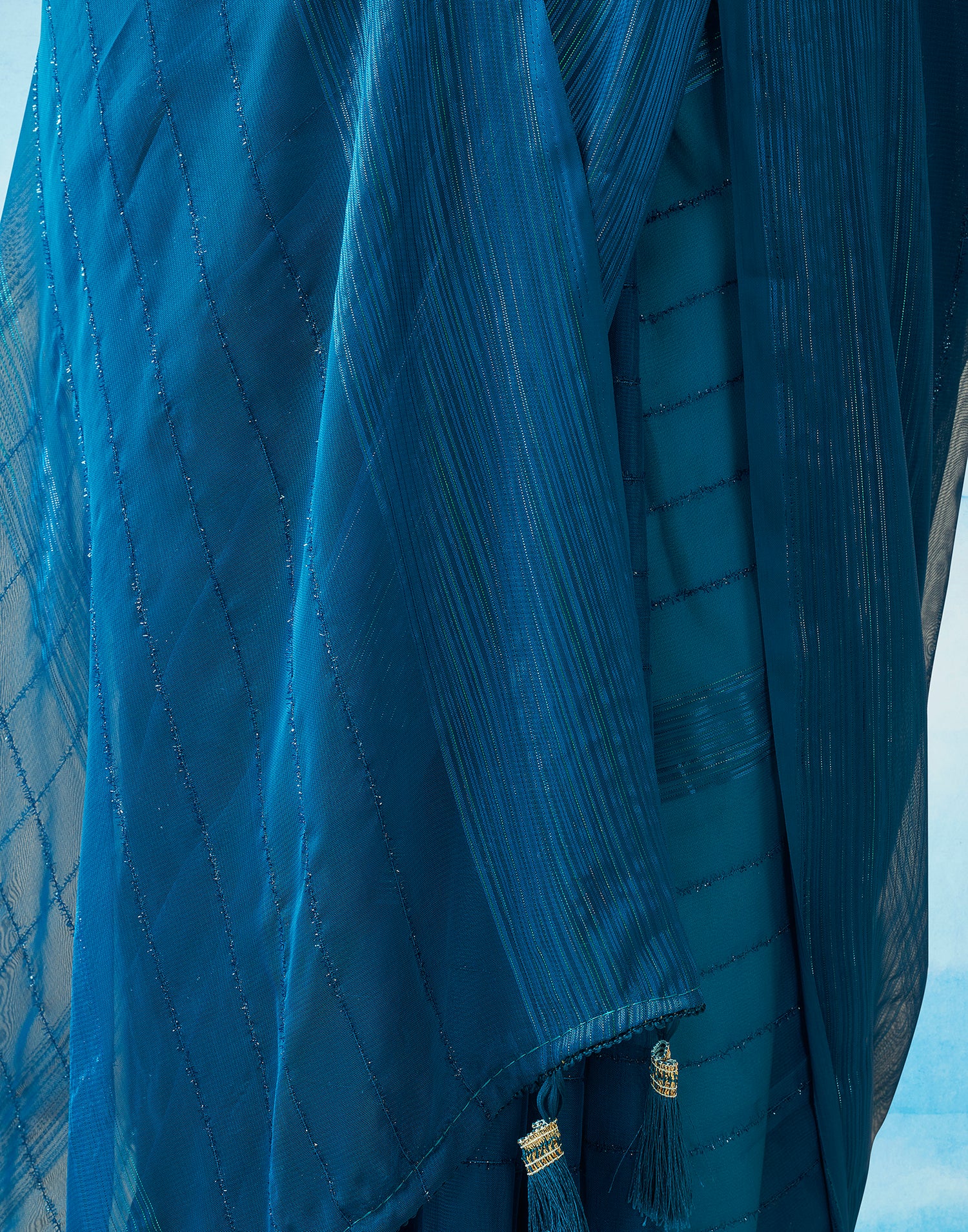 Sea Blue Georgette Plain Saree