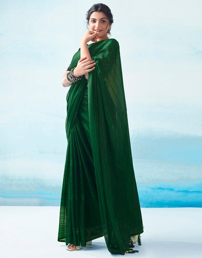 Dark Green Georgette Plain Saree