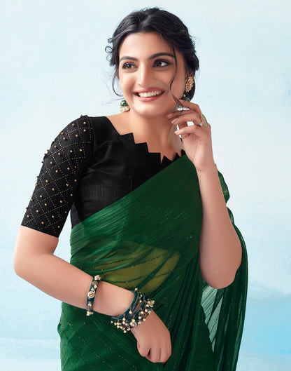 Dark Green Georgette Plain Saree