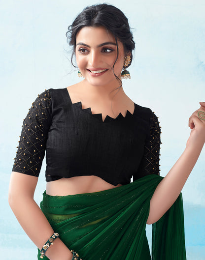 Dark Green Georgette Plain Saree