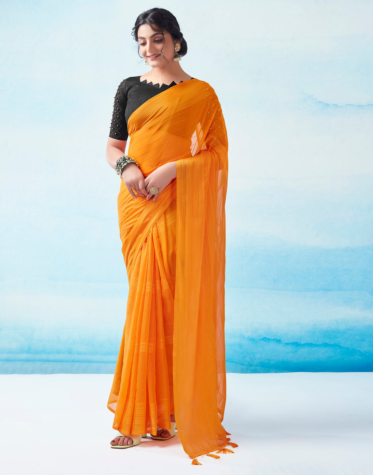 Turmeric Georgette Plain Saree