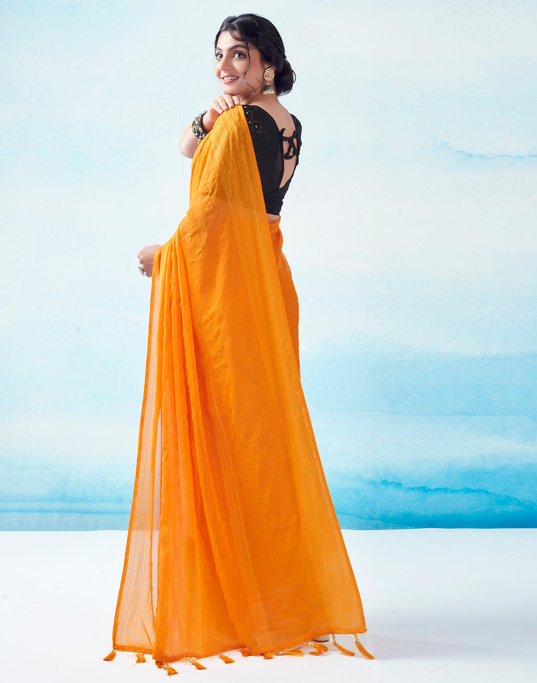 Turmeric Georgette Plain Saree