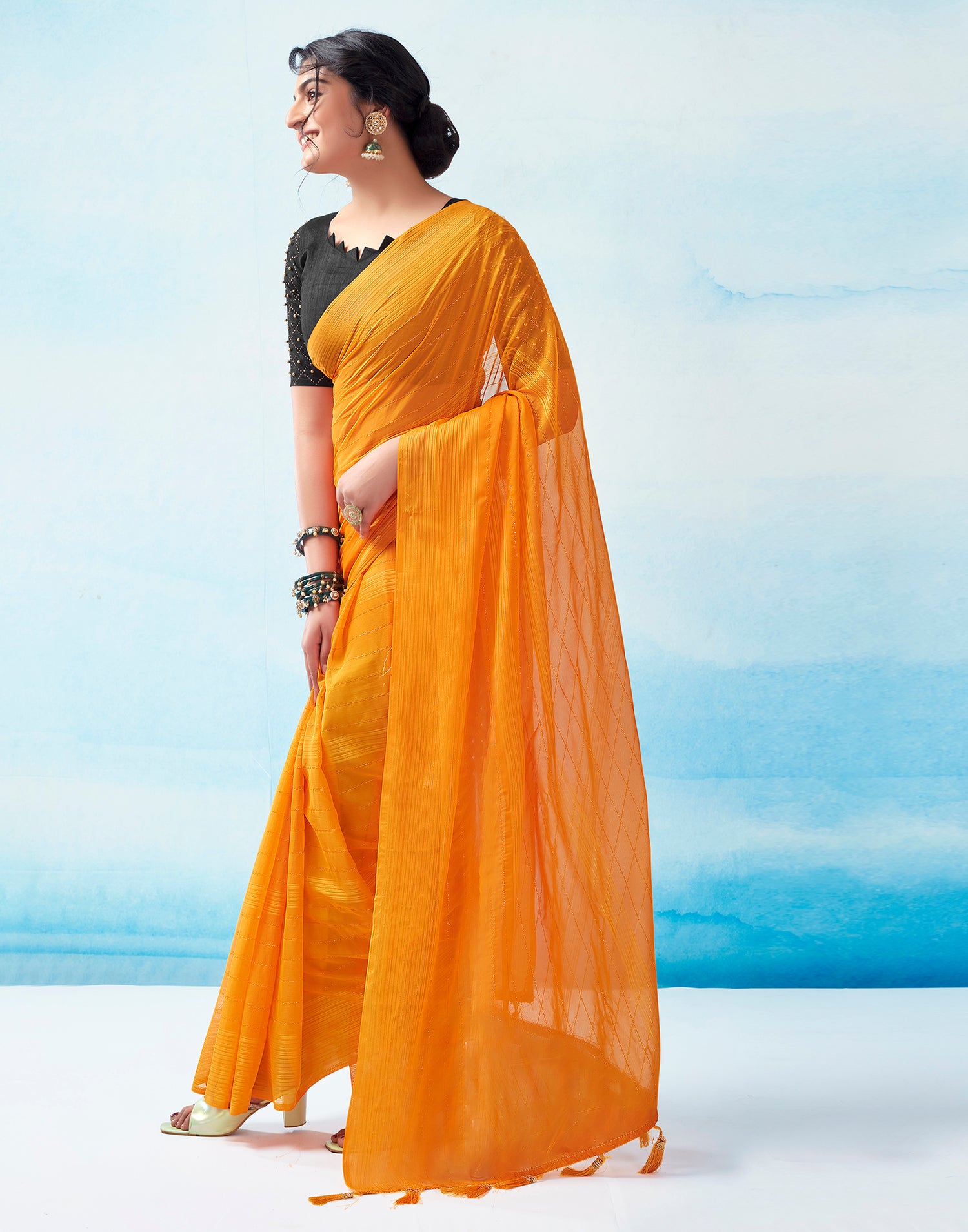 Turmeric Georgette Plain Saree