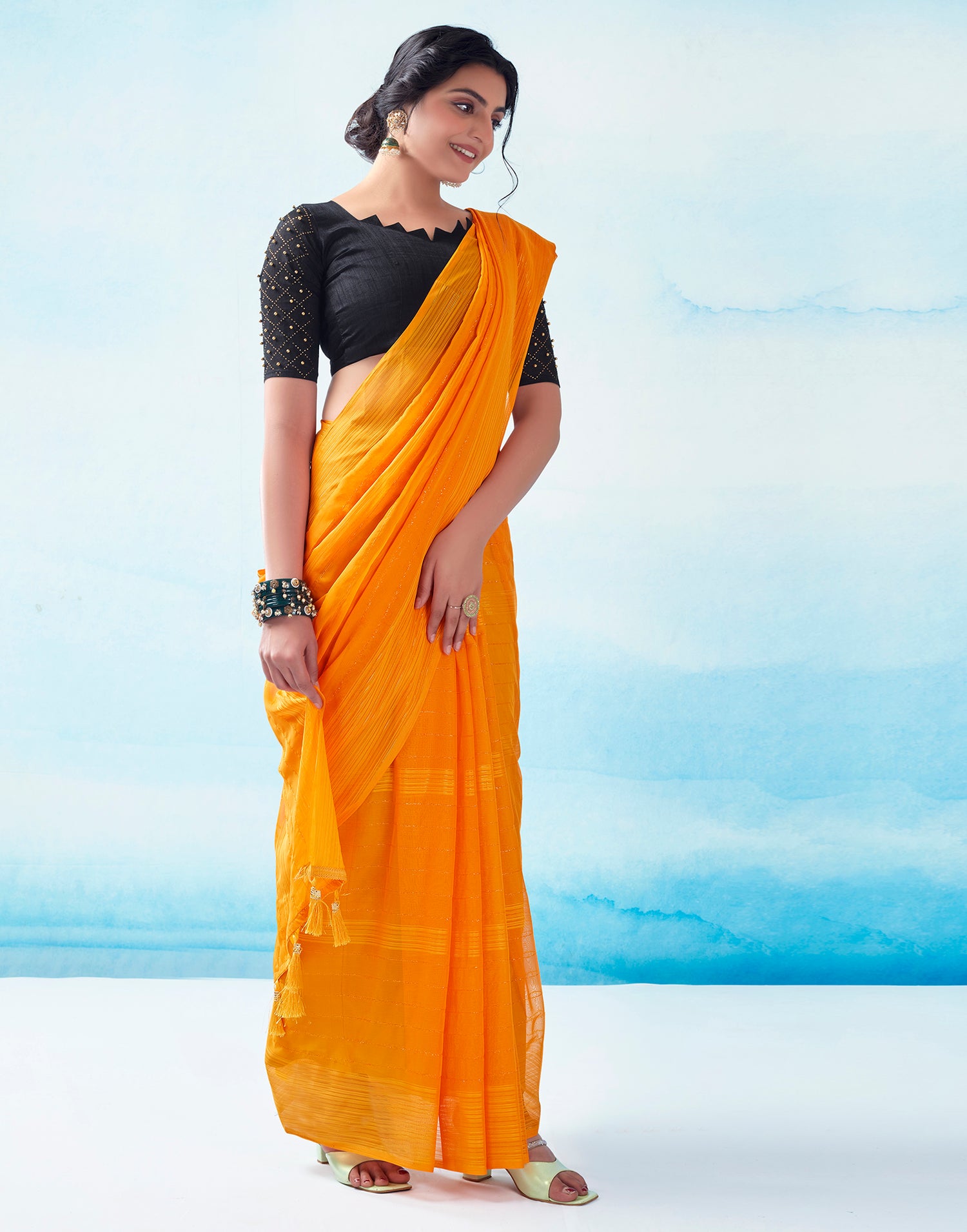 Turmeric Georgette Plain Saree