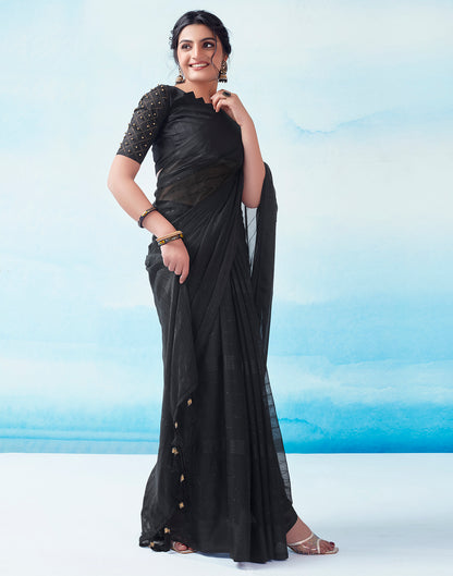 Black Georgette Plain Saree