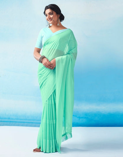 Mint Green Georgette Plain Saree