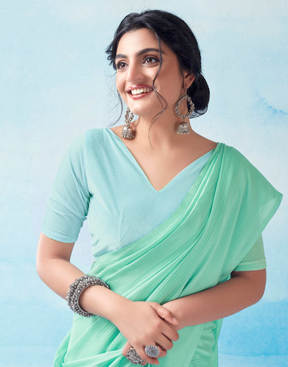 Mint Green Georgette Plain Saree