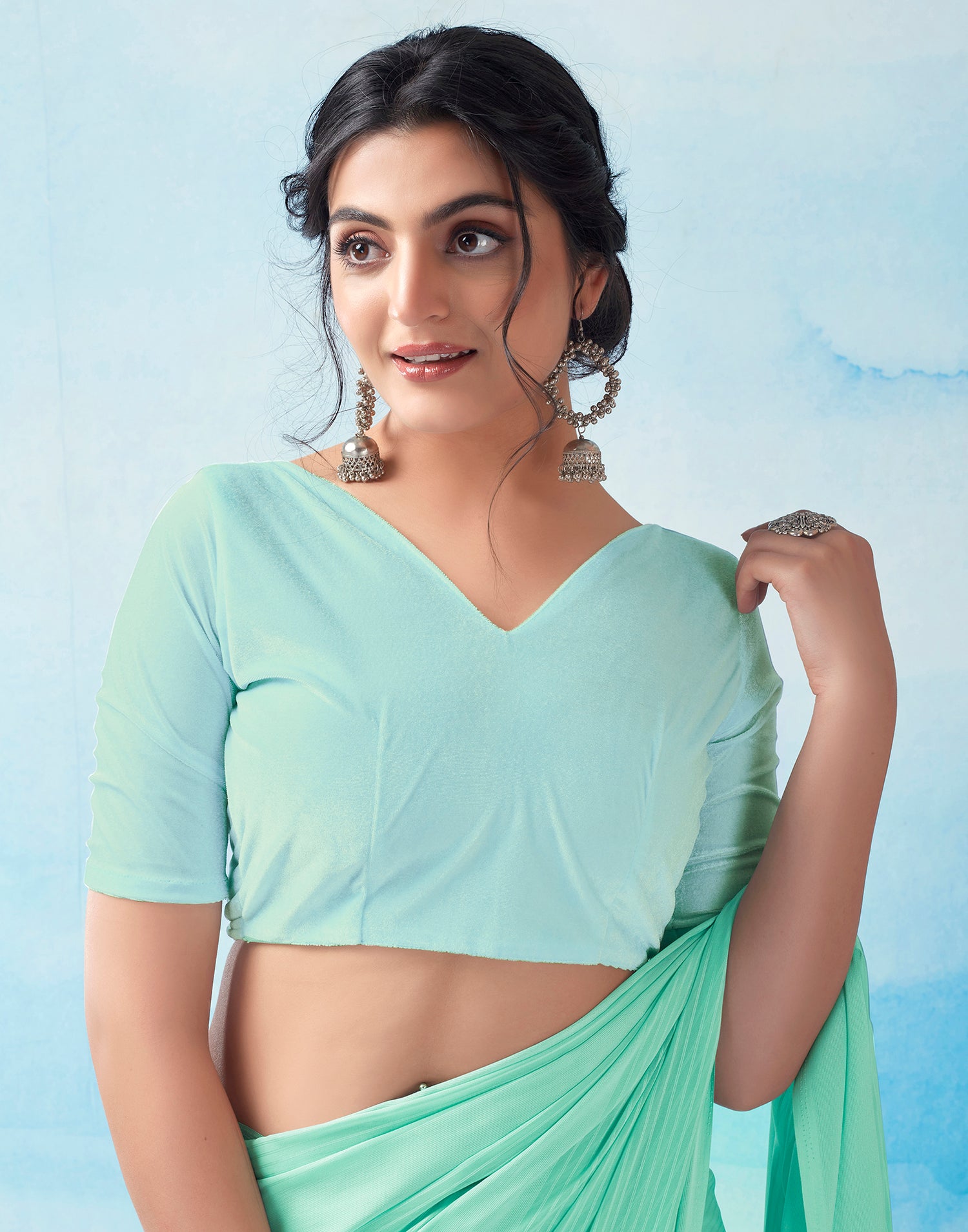 Mint Green Georgette Plain Saree