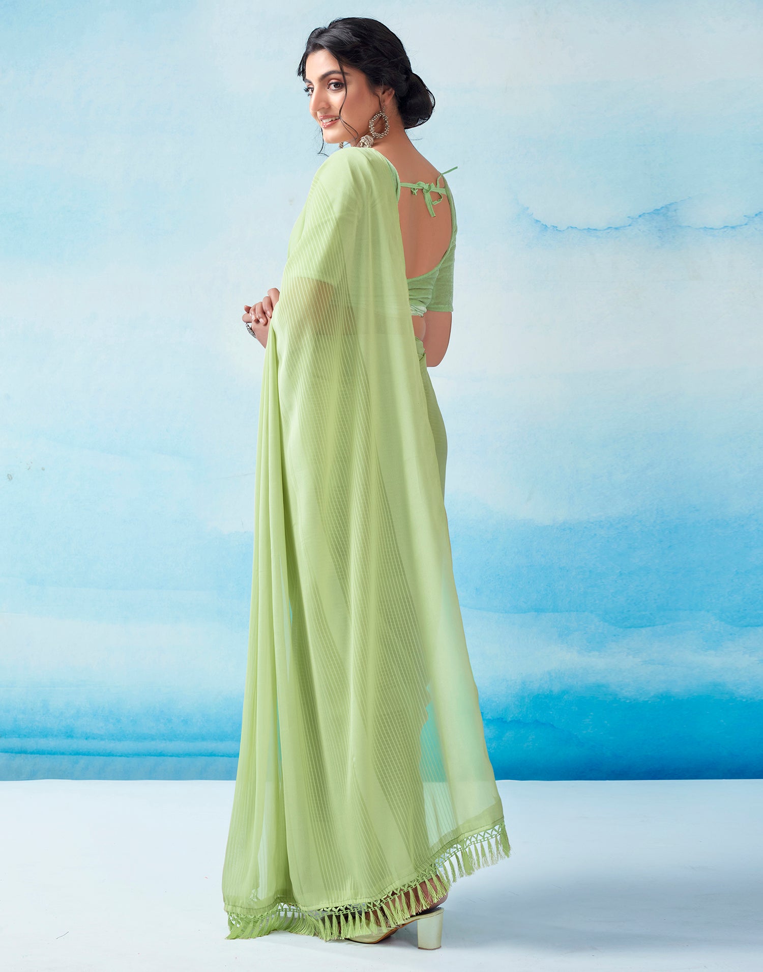 Pista Green Georgette Plain Saree