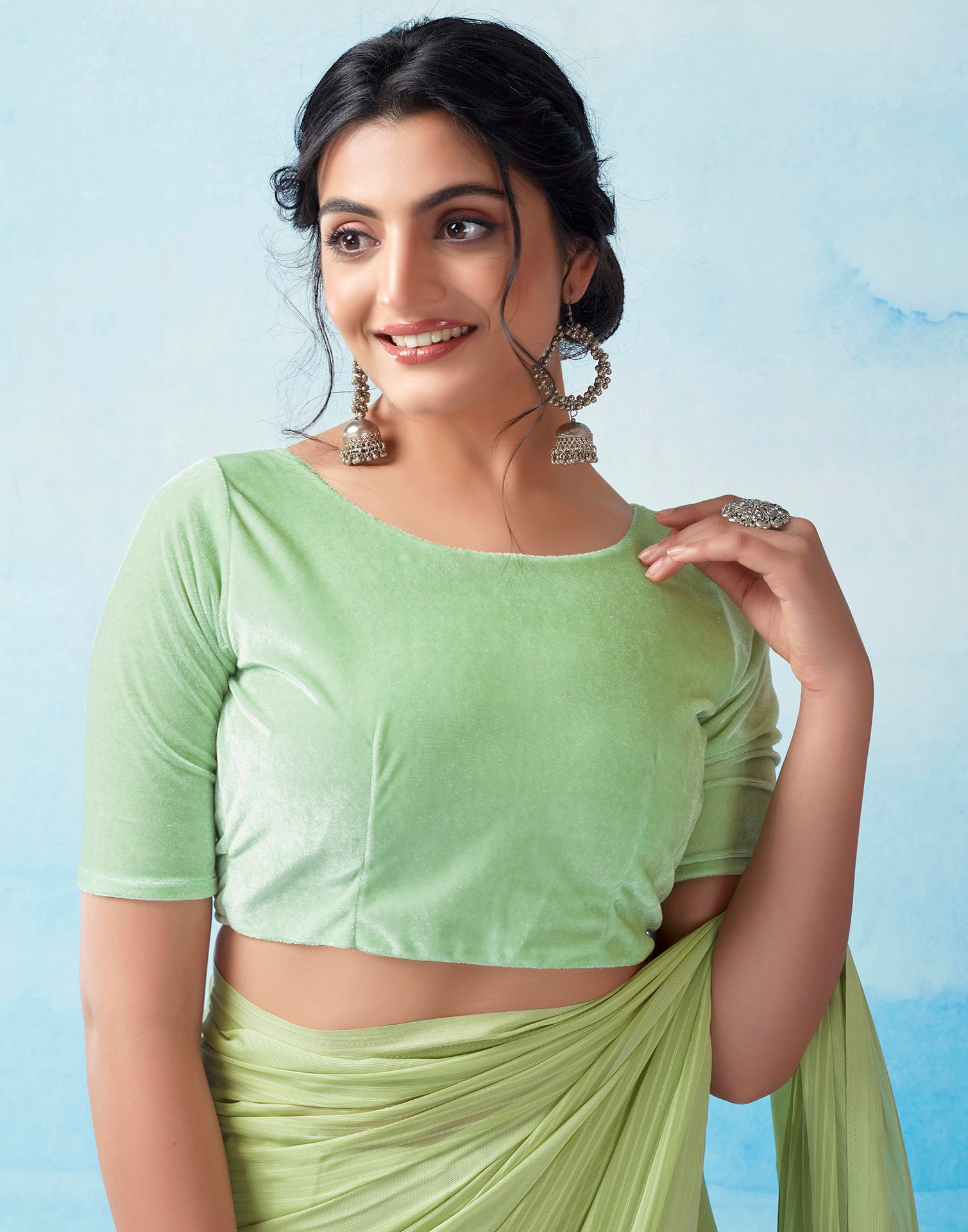 Pista Green Georgette Plain Saree