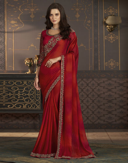 Red Chiffon Printed Saree