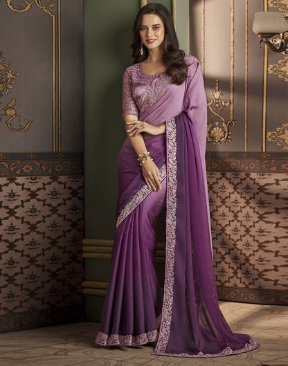 Dark Purple Chiffon Printed Saree