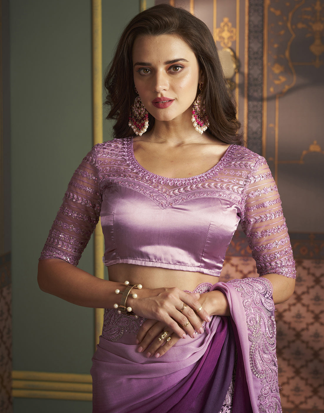 Dark Purple Chiffon Printed Saree