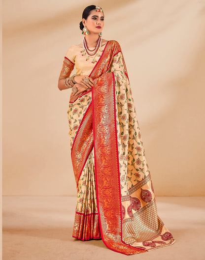 Gold &amp; Peach Silk Weaving Saree