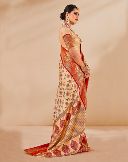 Gold &amp; Peach Silk Weaving Saree