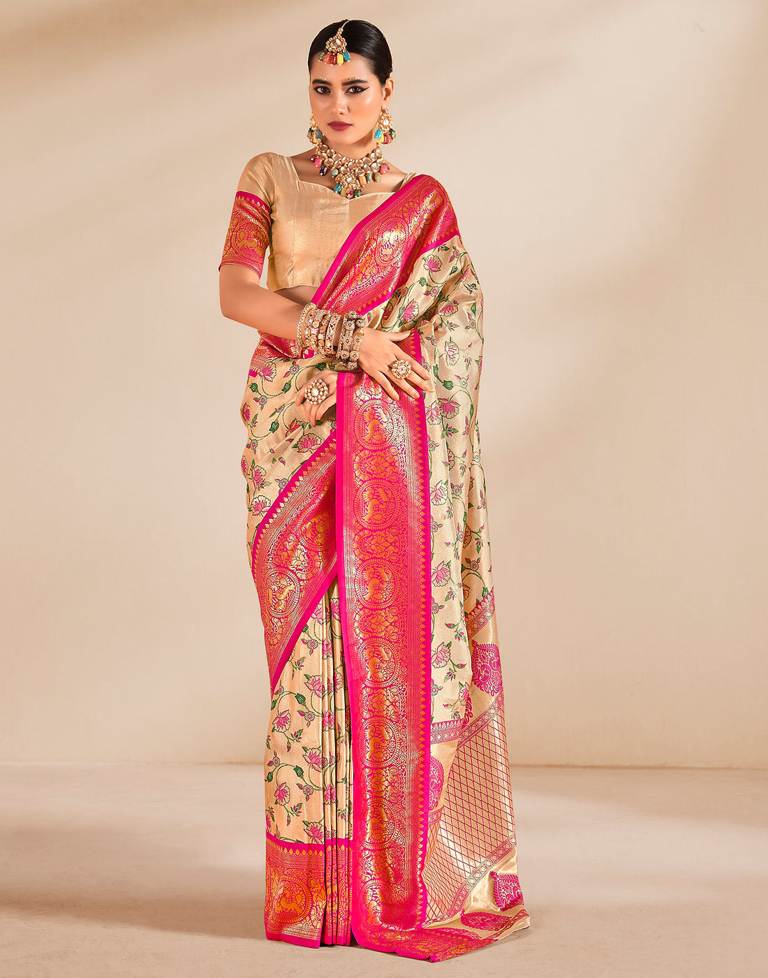 Gold (Beige) Silk Weaving Saree