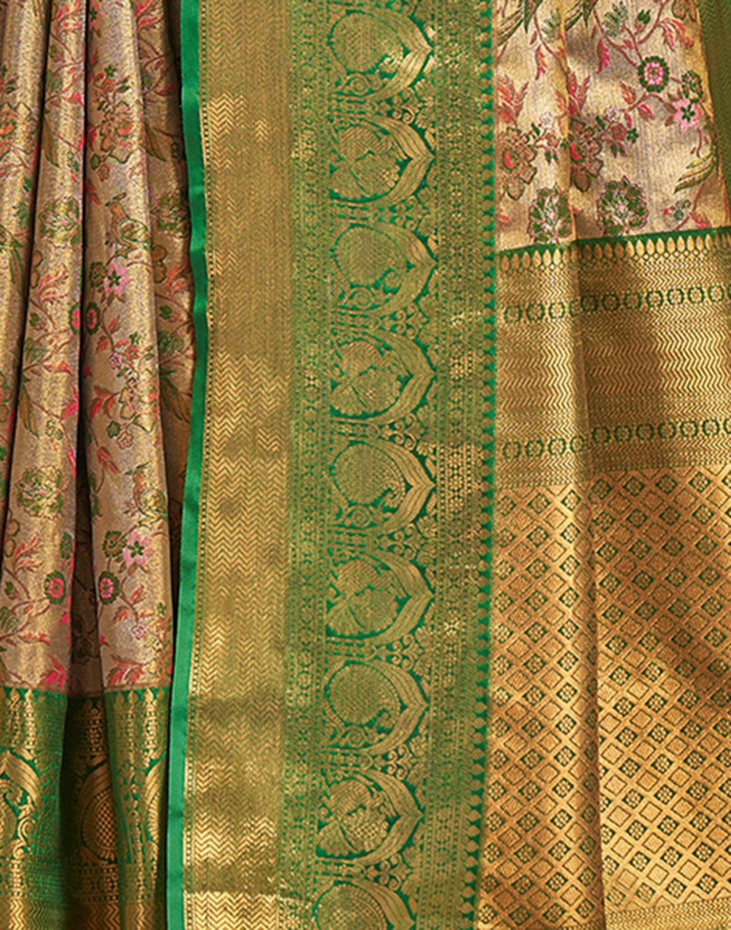 Gold &amp; Light Green Silk Weaving Saree