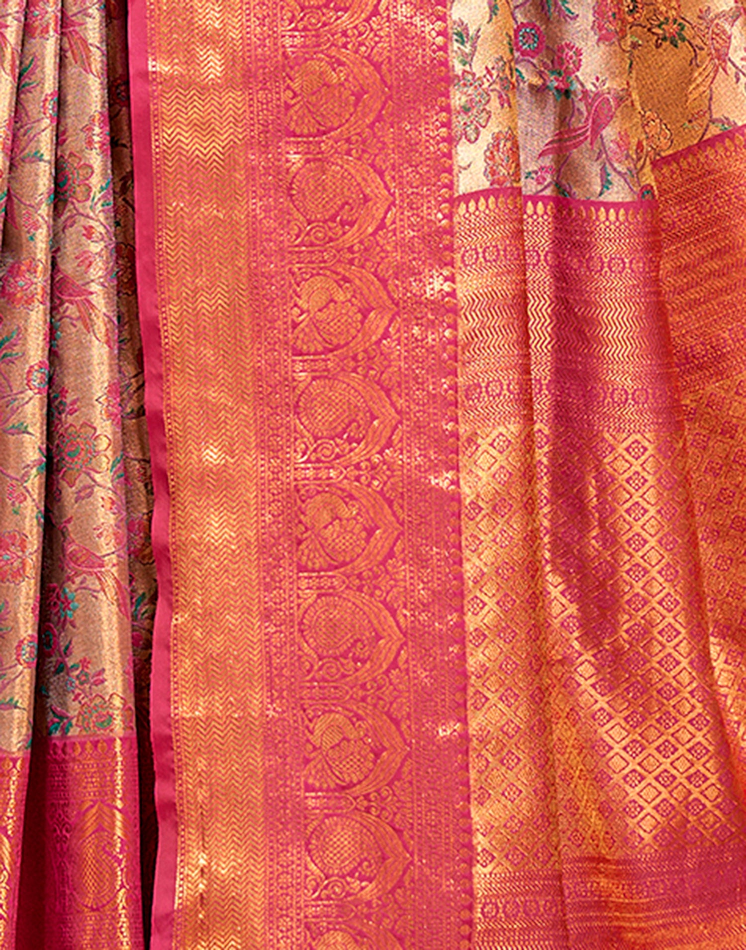 Gold &amp; Multicoloured Silk Weaving Saree