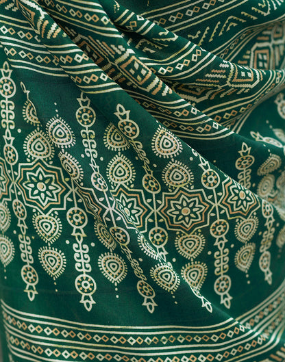 Bottle Green Silk Printed Saree