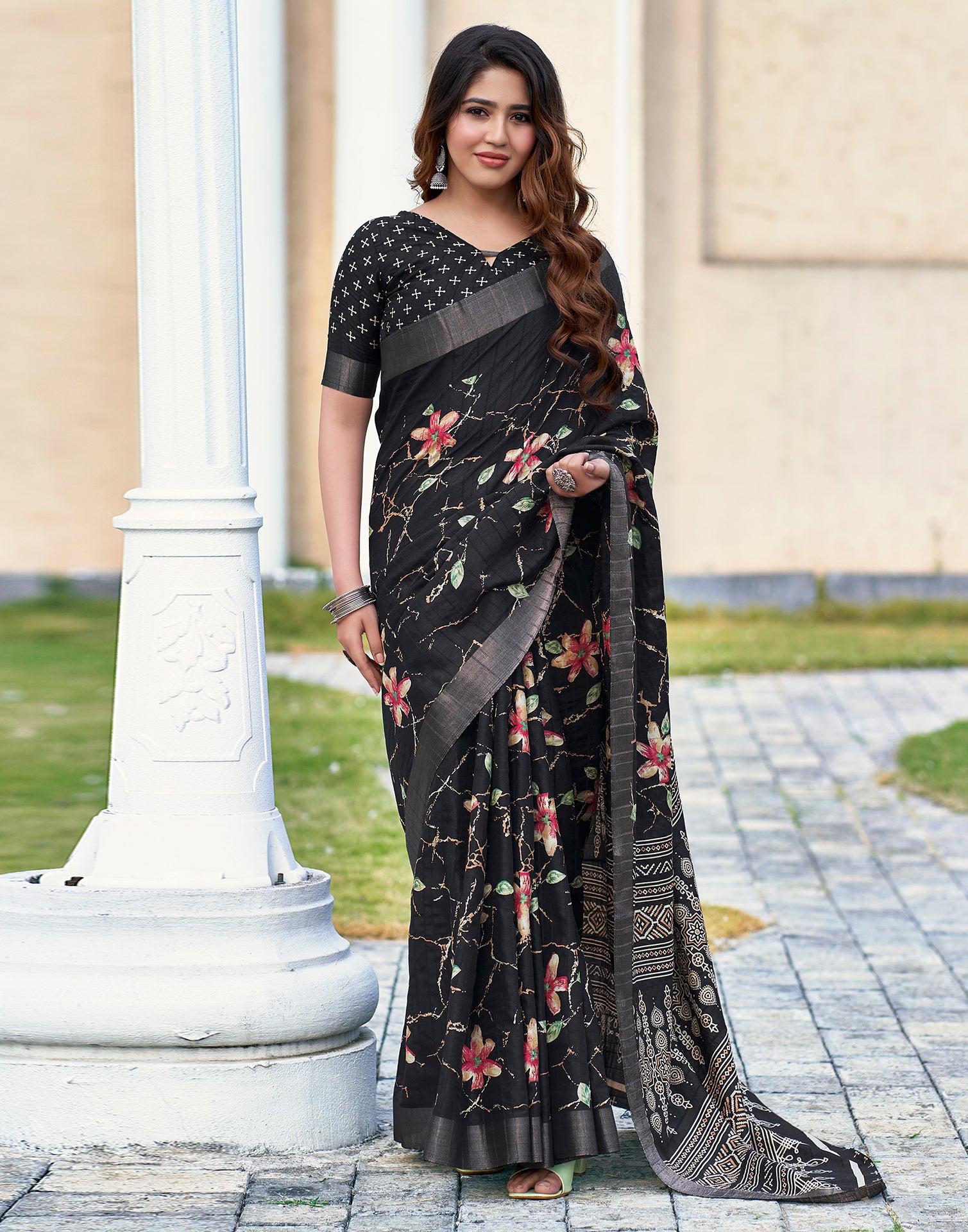 Black Silk Printed Saree