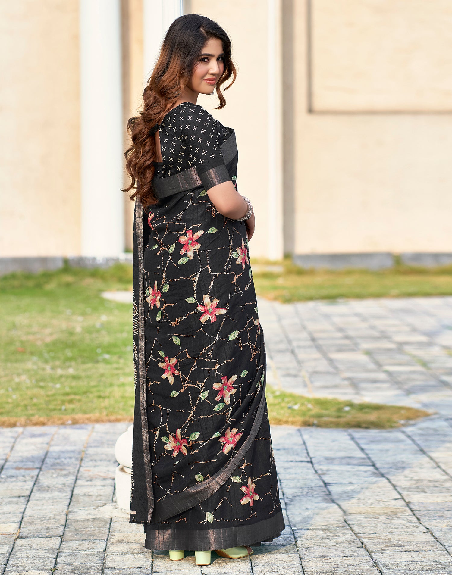 Black Silk Printed Saree