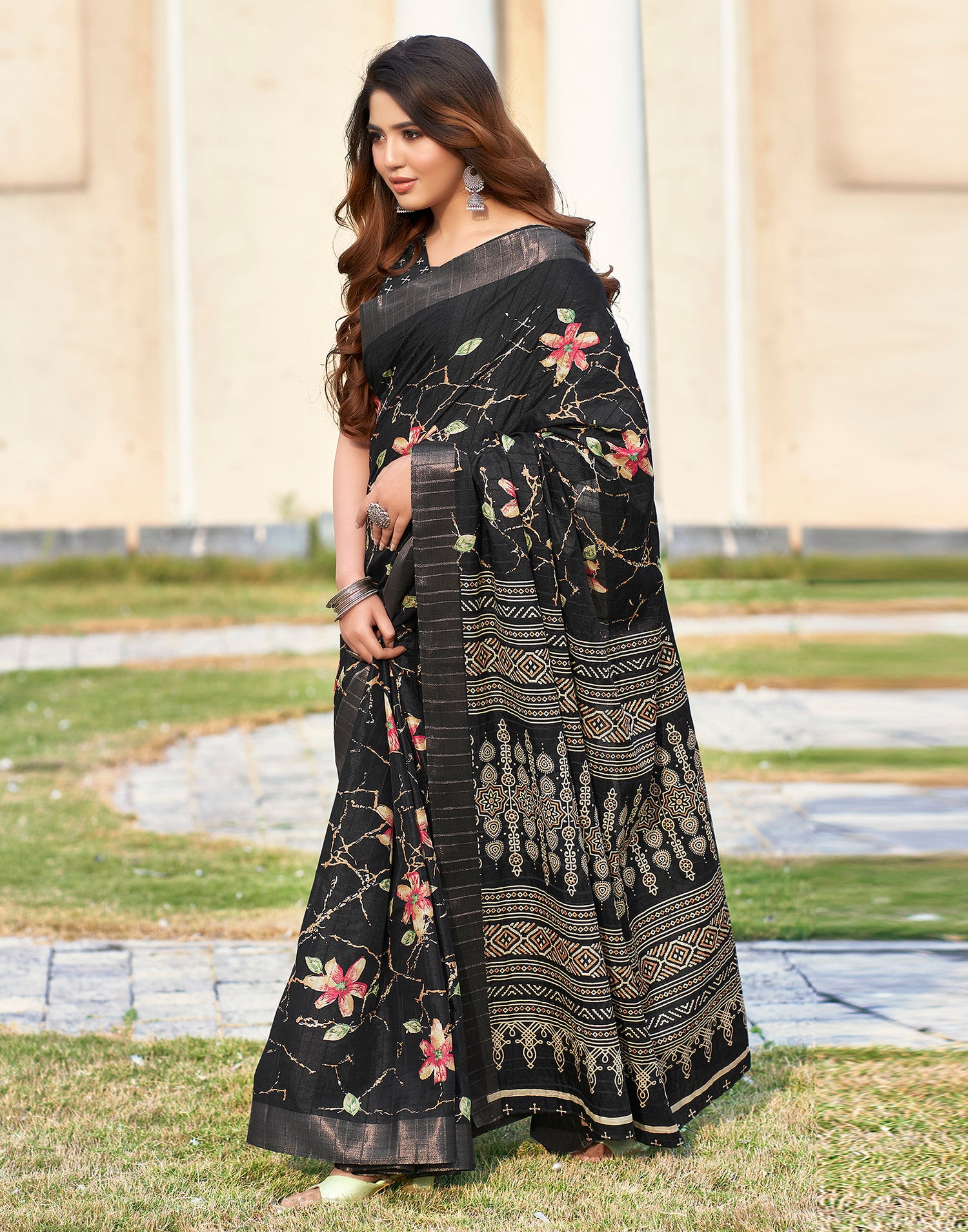 Black Silk Printed Saree