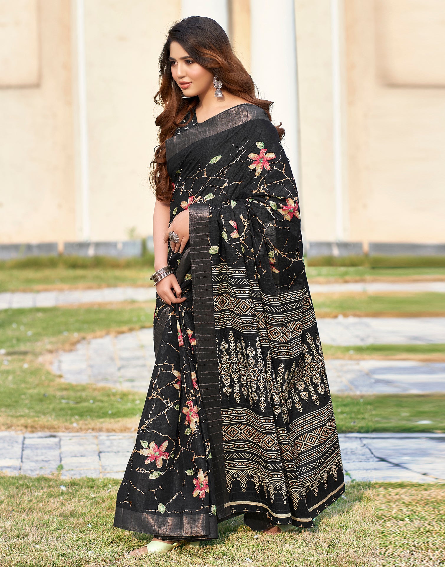 Black Silk Printed Saree