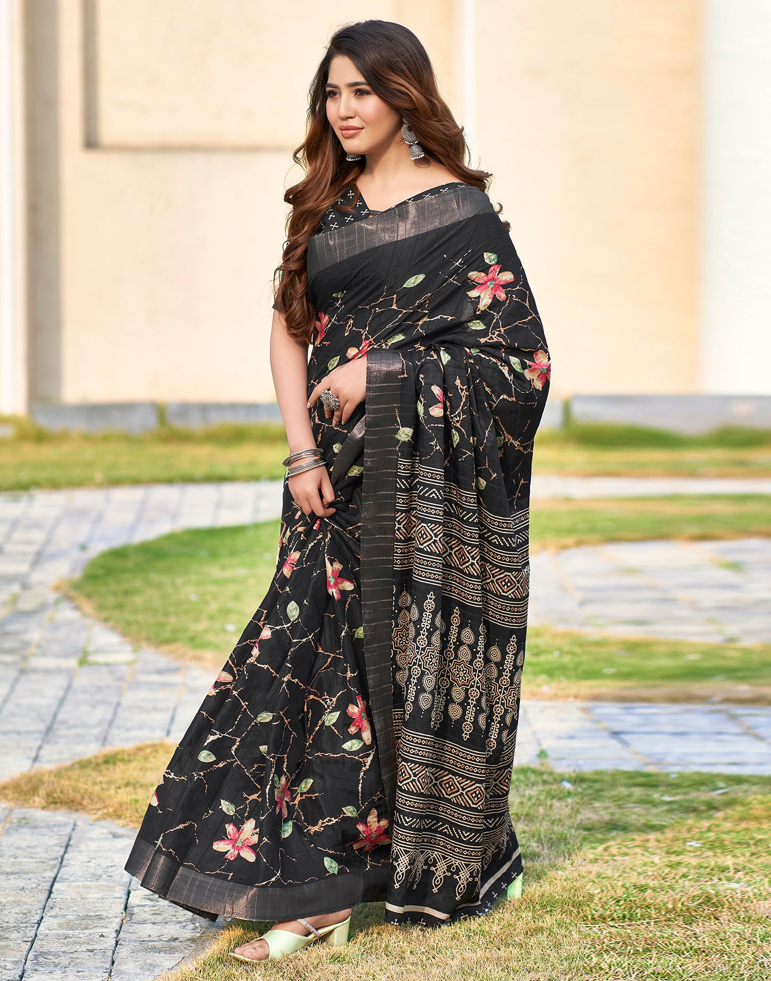 Black Silk Printed Saree