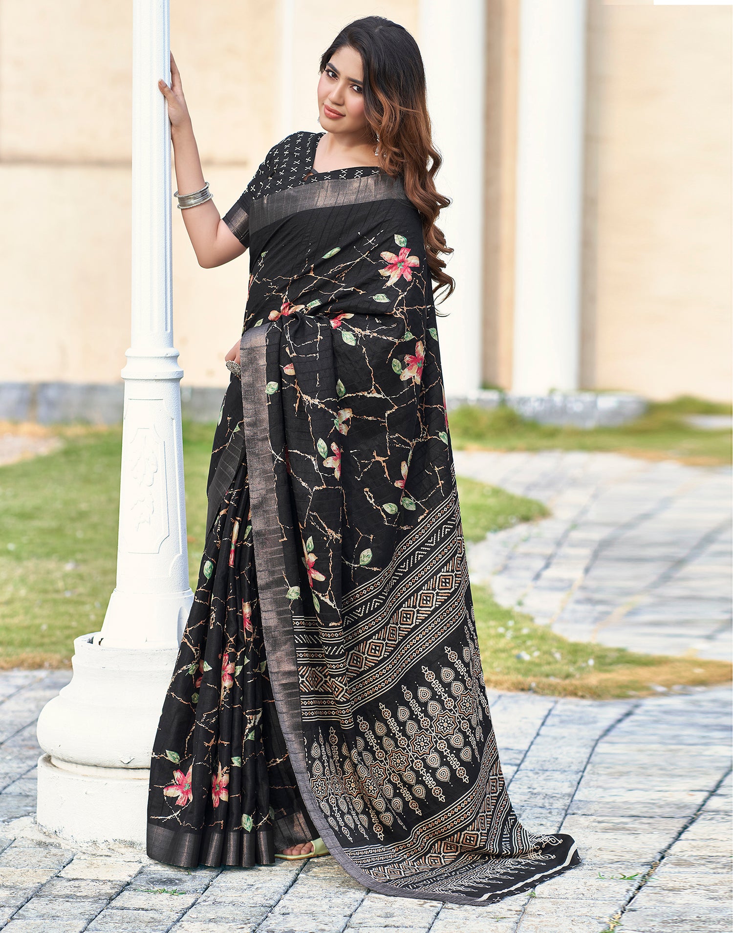 Black Silk Printed Saree