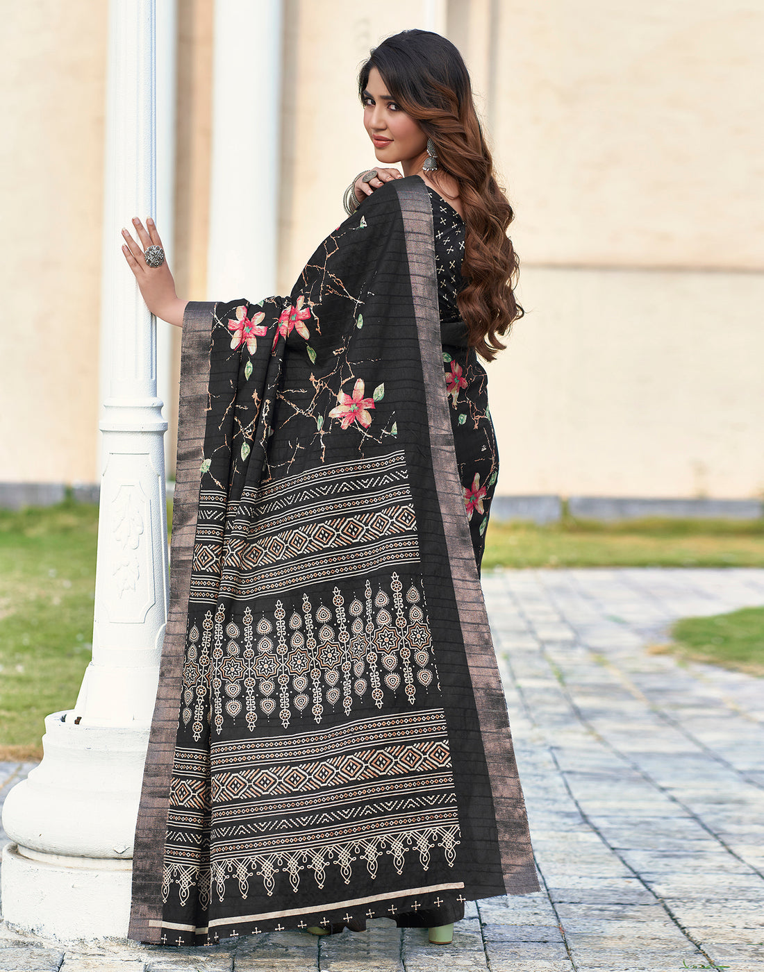 Black Silk Printed Saree