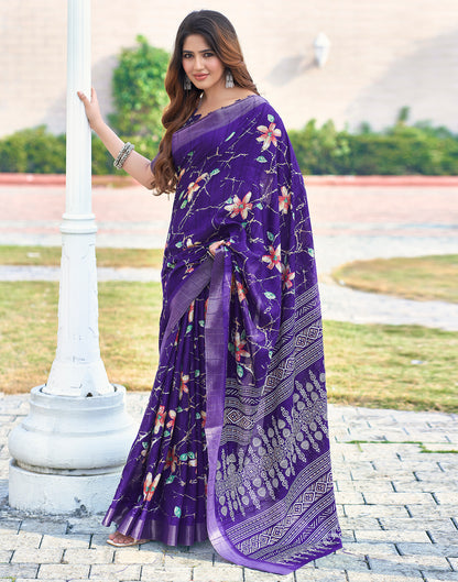 Violet Silk Printed Saree