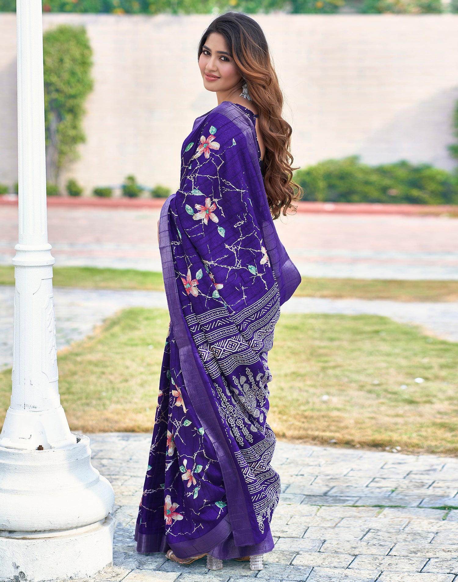 Violet Silk Printed Saree