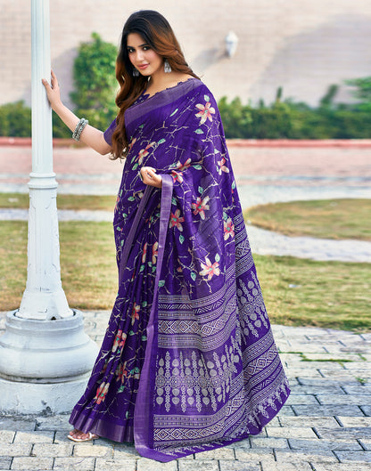 Violet Silk Printed Saree