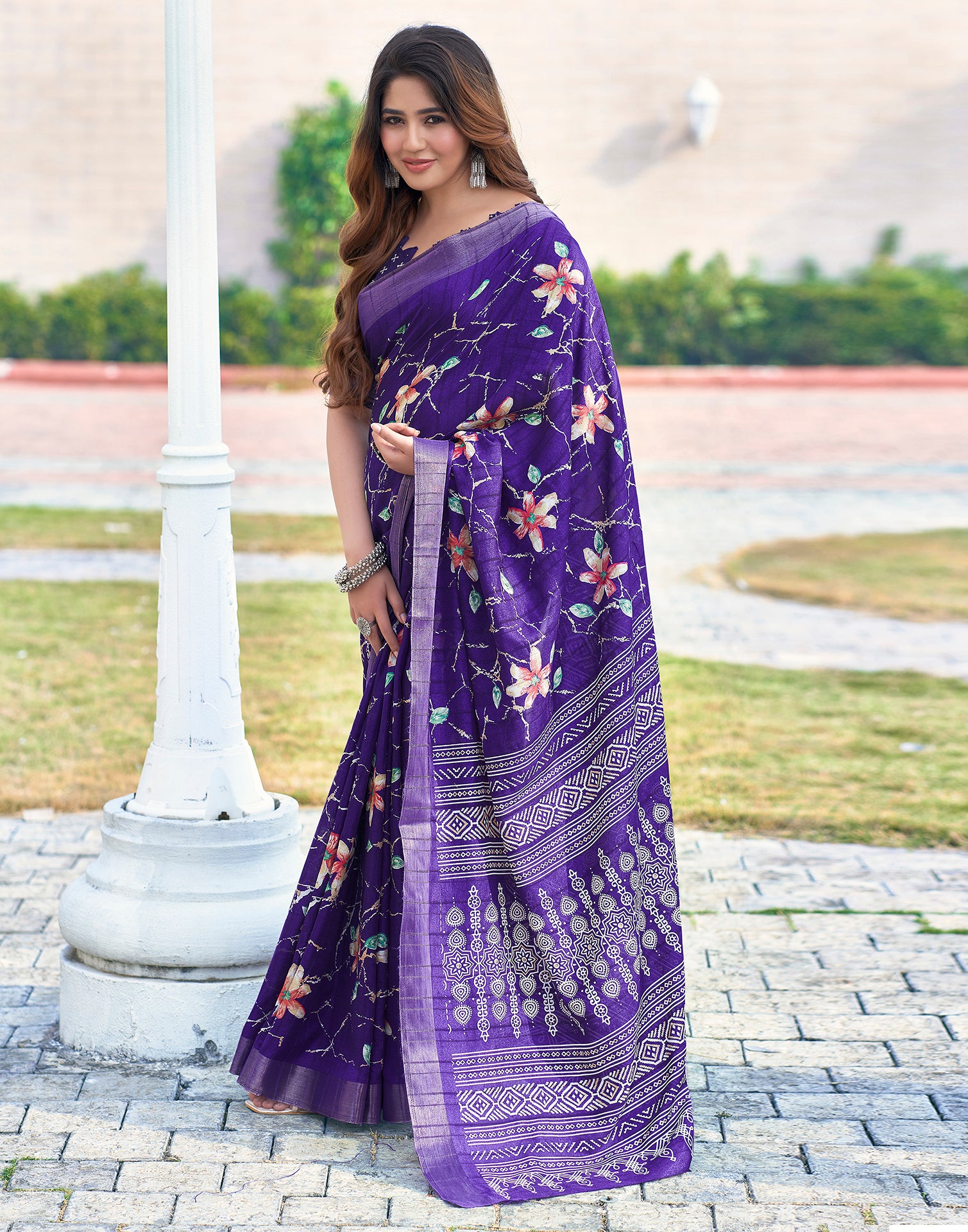 Violet Silk Printed Saree