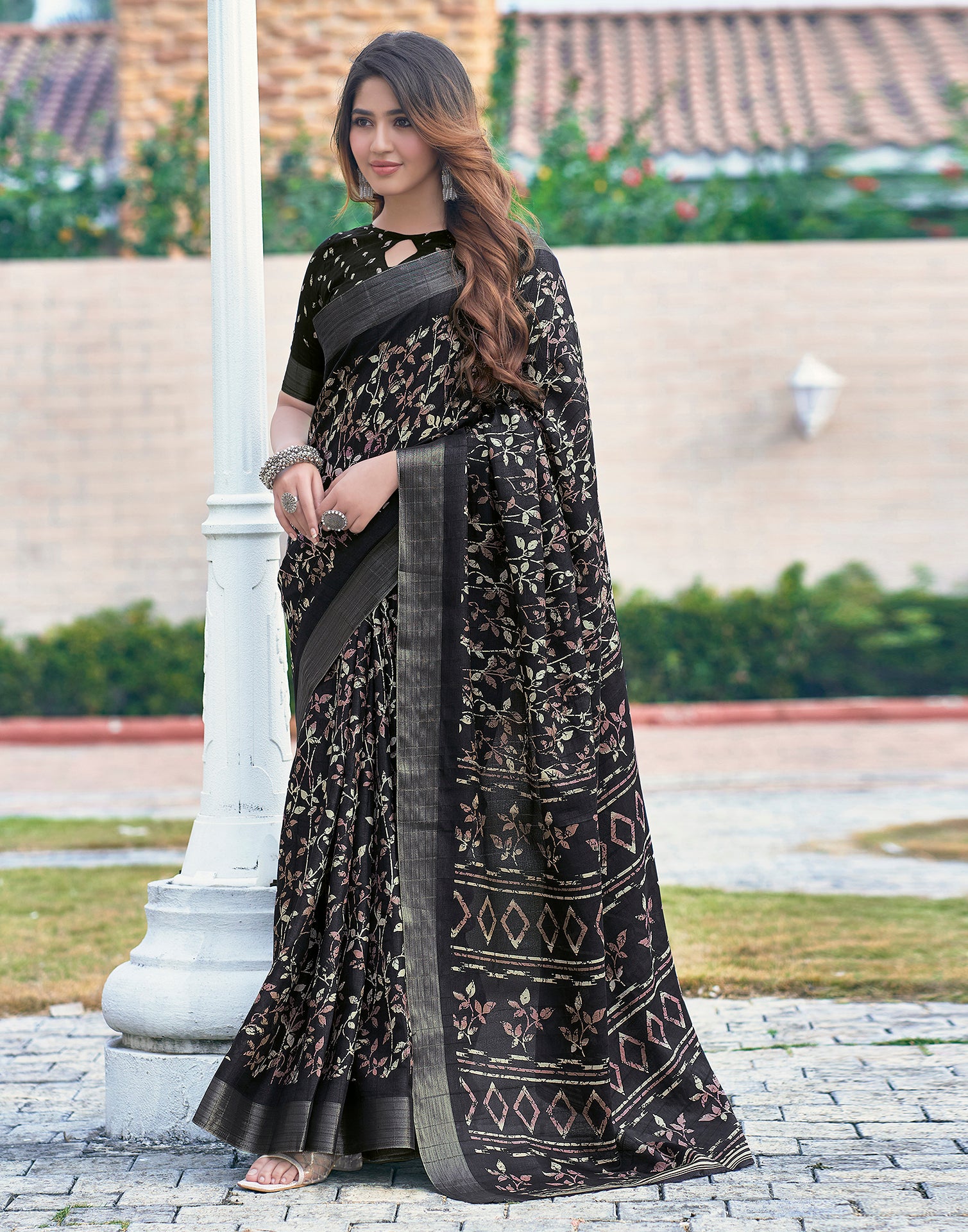 Black Silk Printed Saree