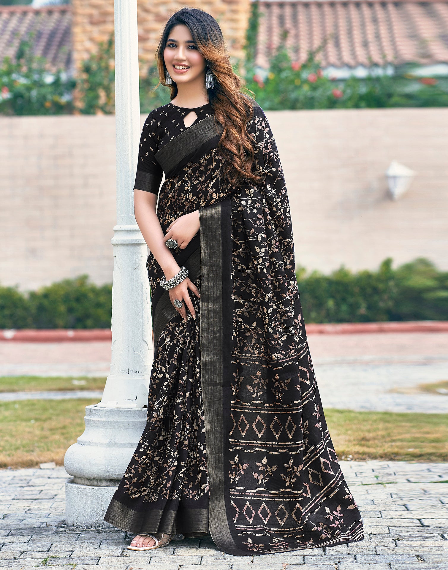 Black Silk Printed Saree