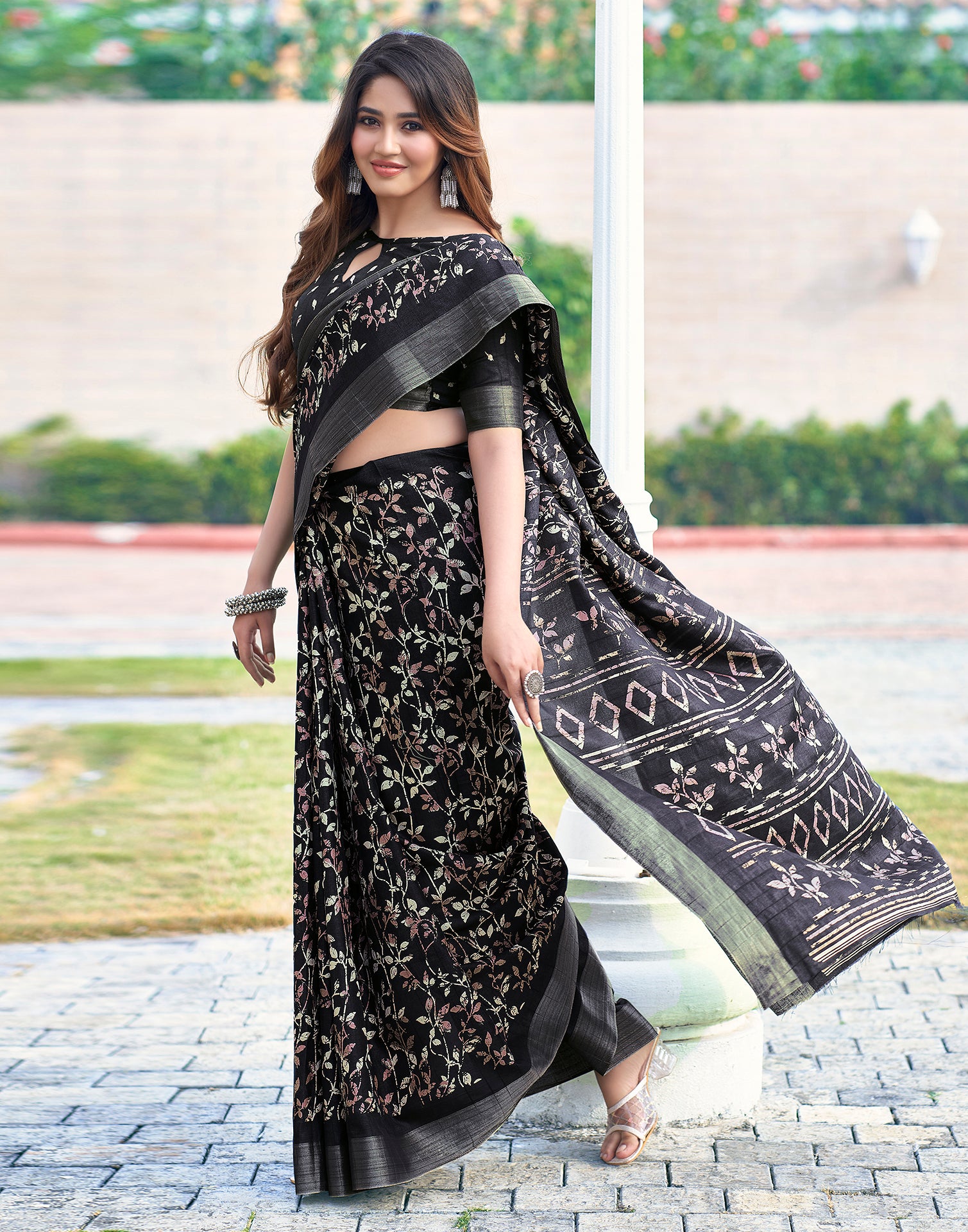 Black Silk Printed Saree