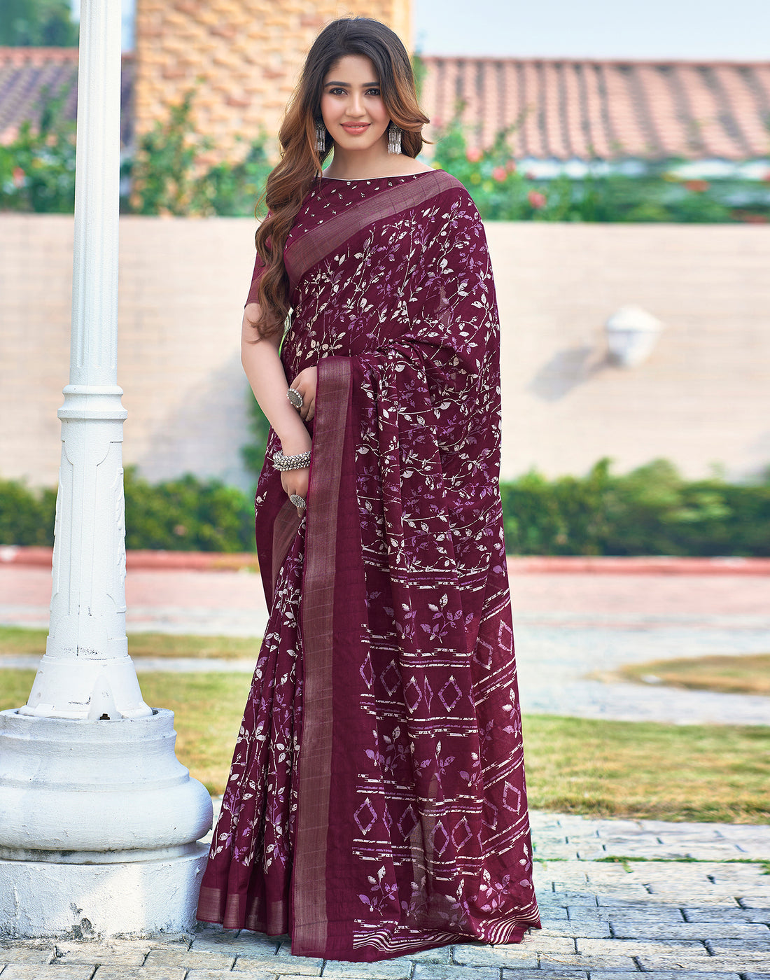 Deep Pink Silk Printed Saree