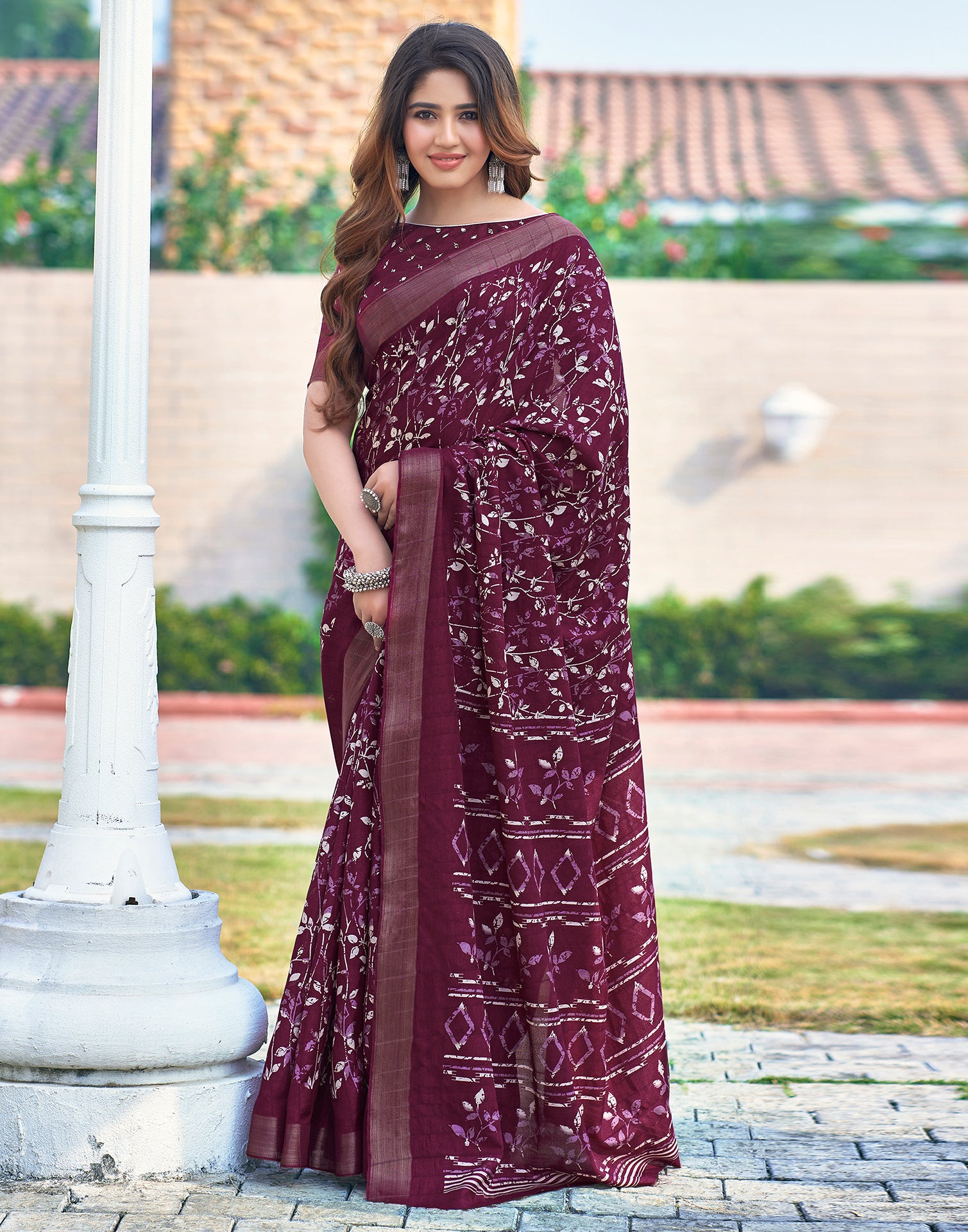 Deep Pink Silk Printed Saree