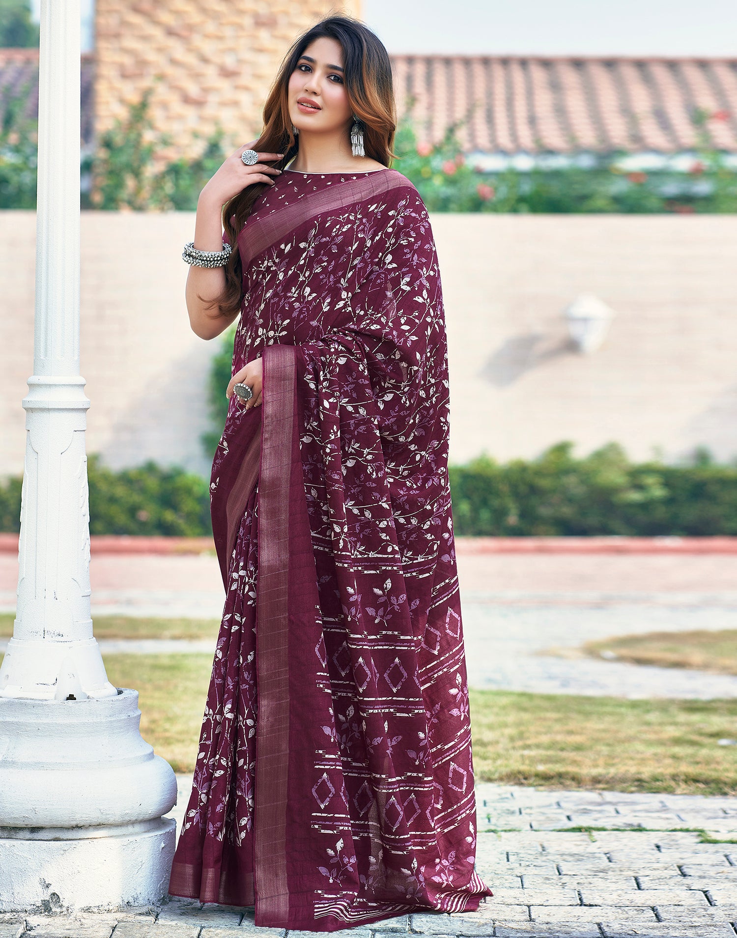 Deep Pink Silk Printed Saree