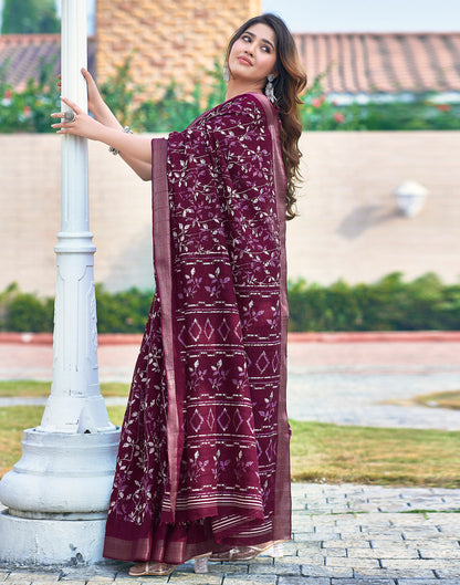 Deep Pink Silk Printed Saree