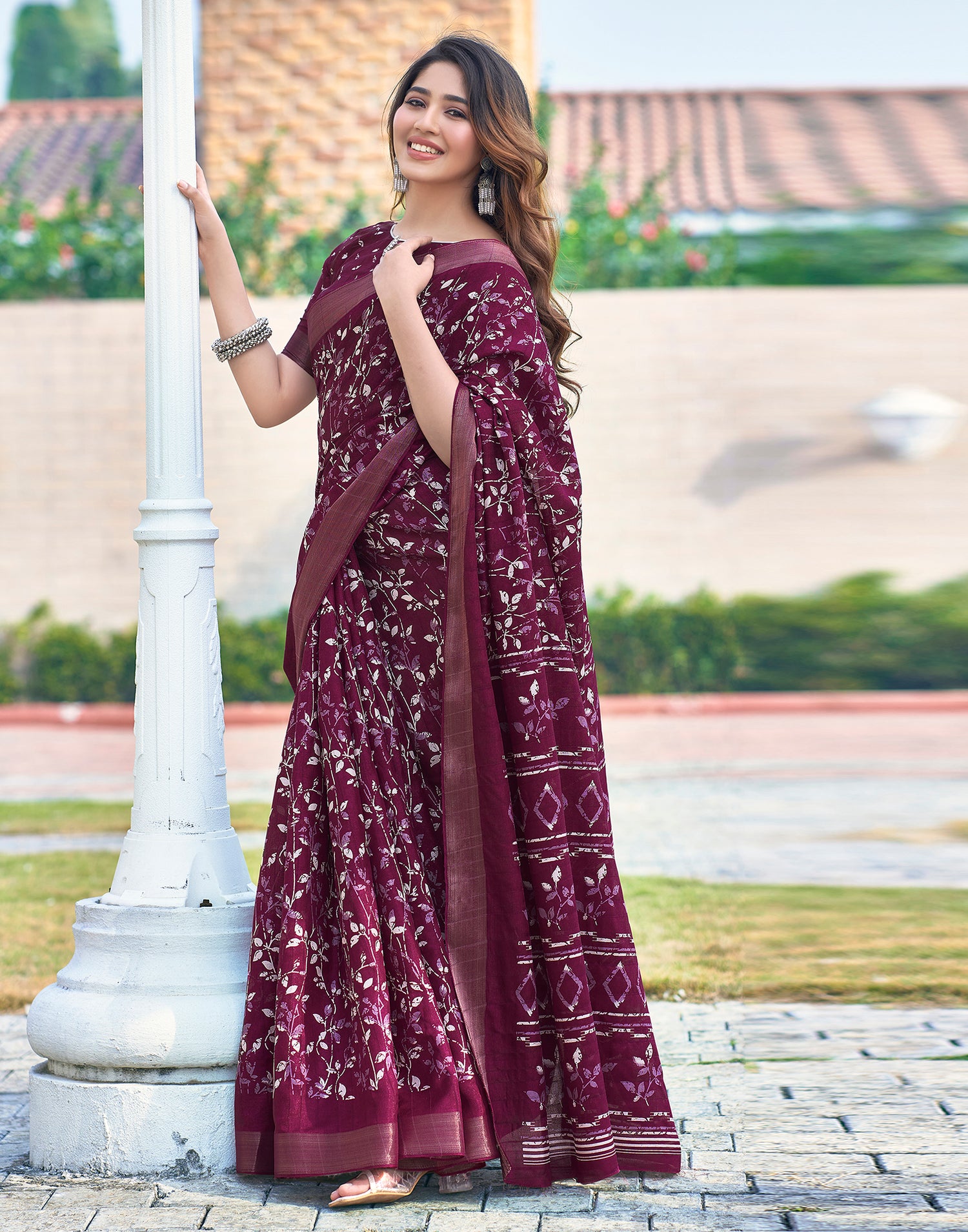 Deep Pink Silk Printed Saree