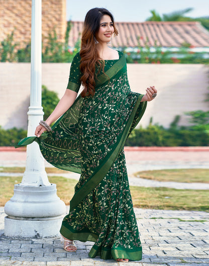 Bottle Green Silk Printed Saree