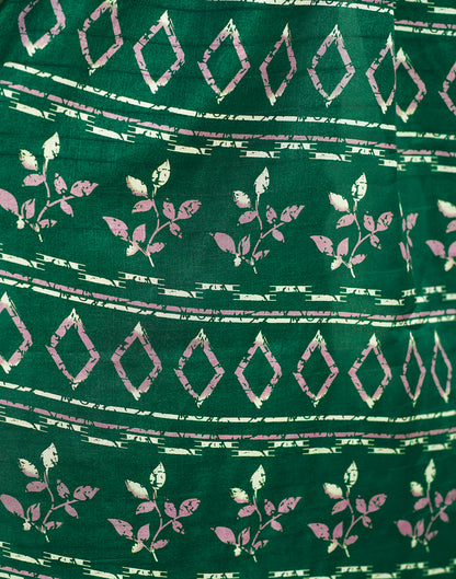 Bottle Green Silk Printed Saree