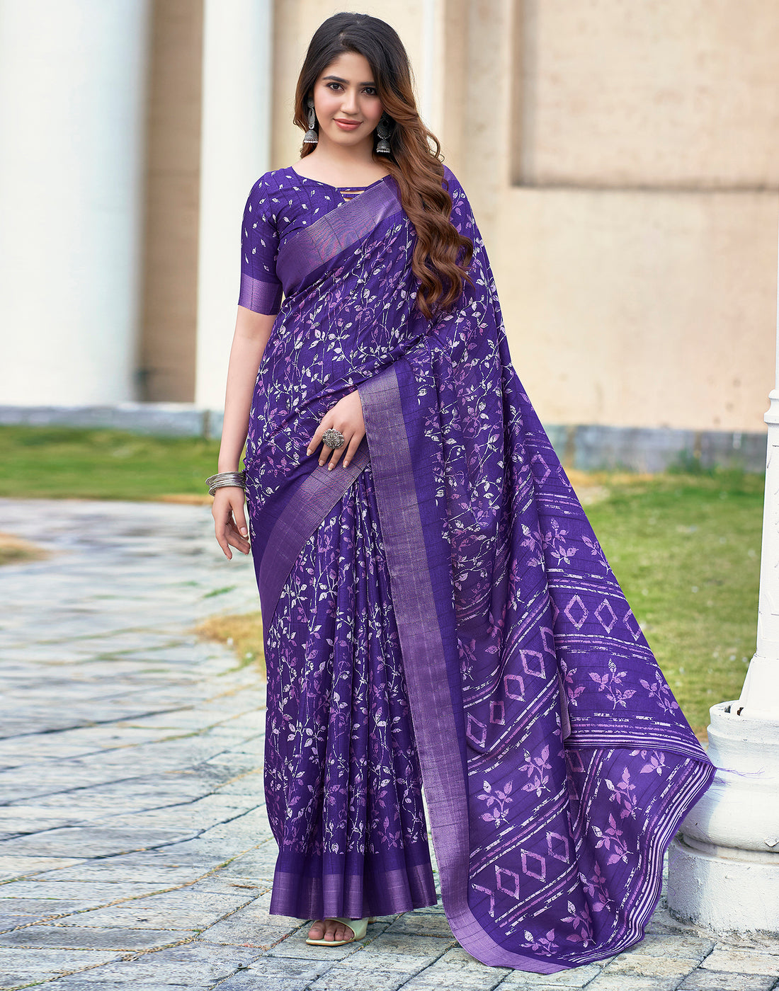 Violet Silk Printed Saree