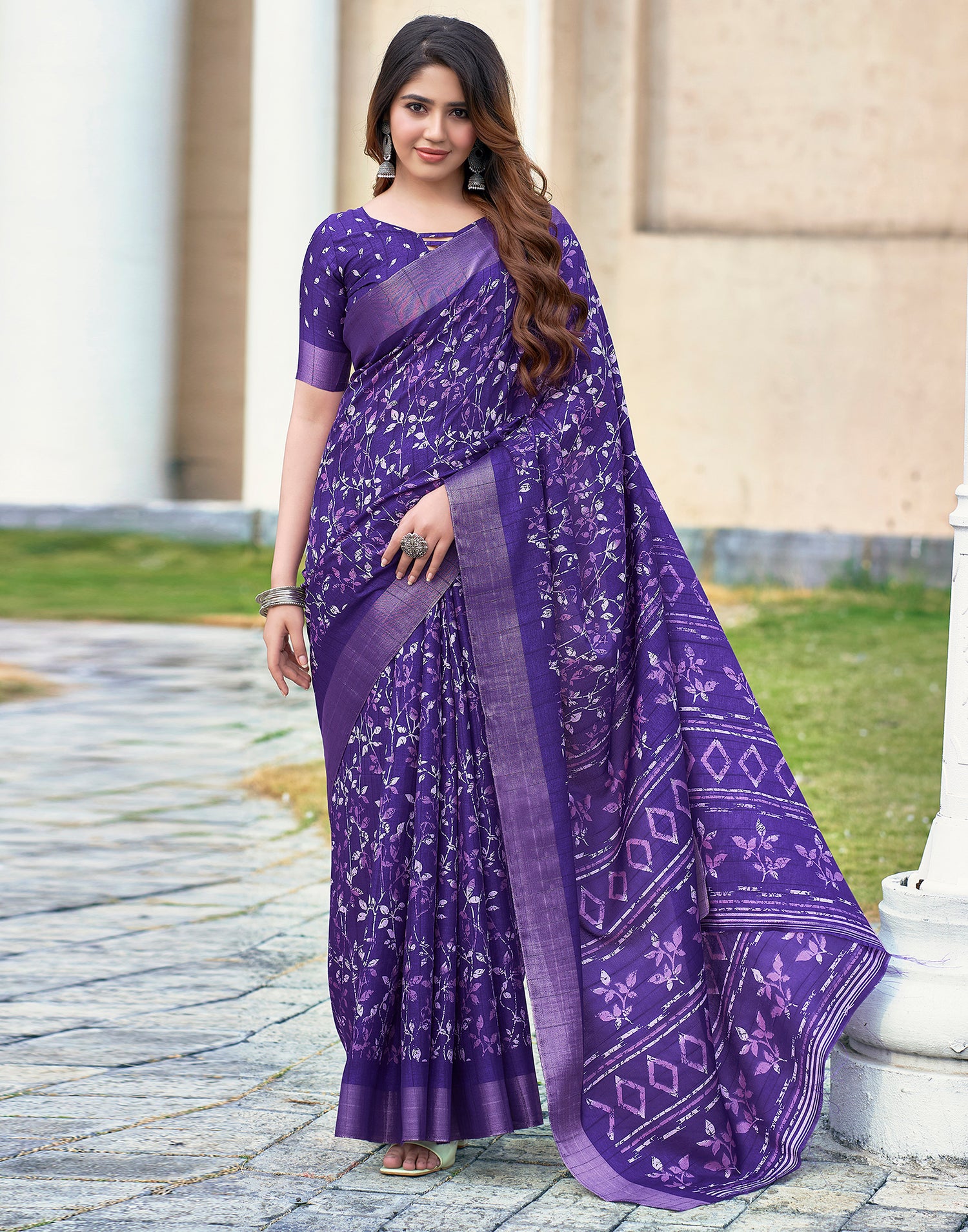 Violet Silk Printed Saree