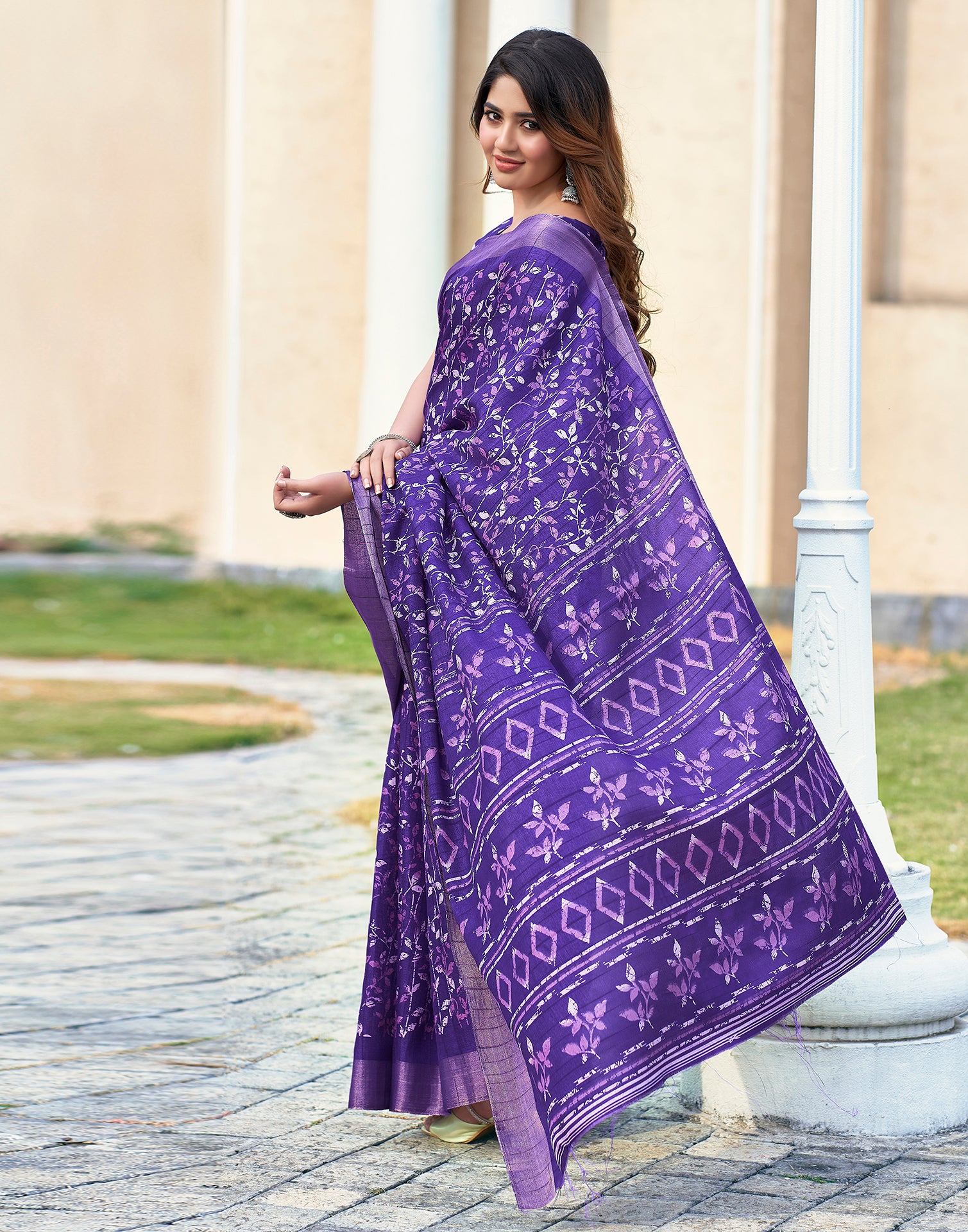 Violet Silk Printed Saree