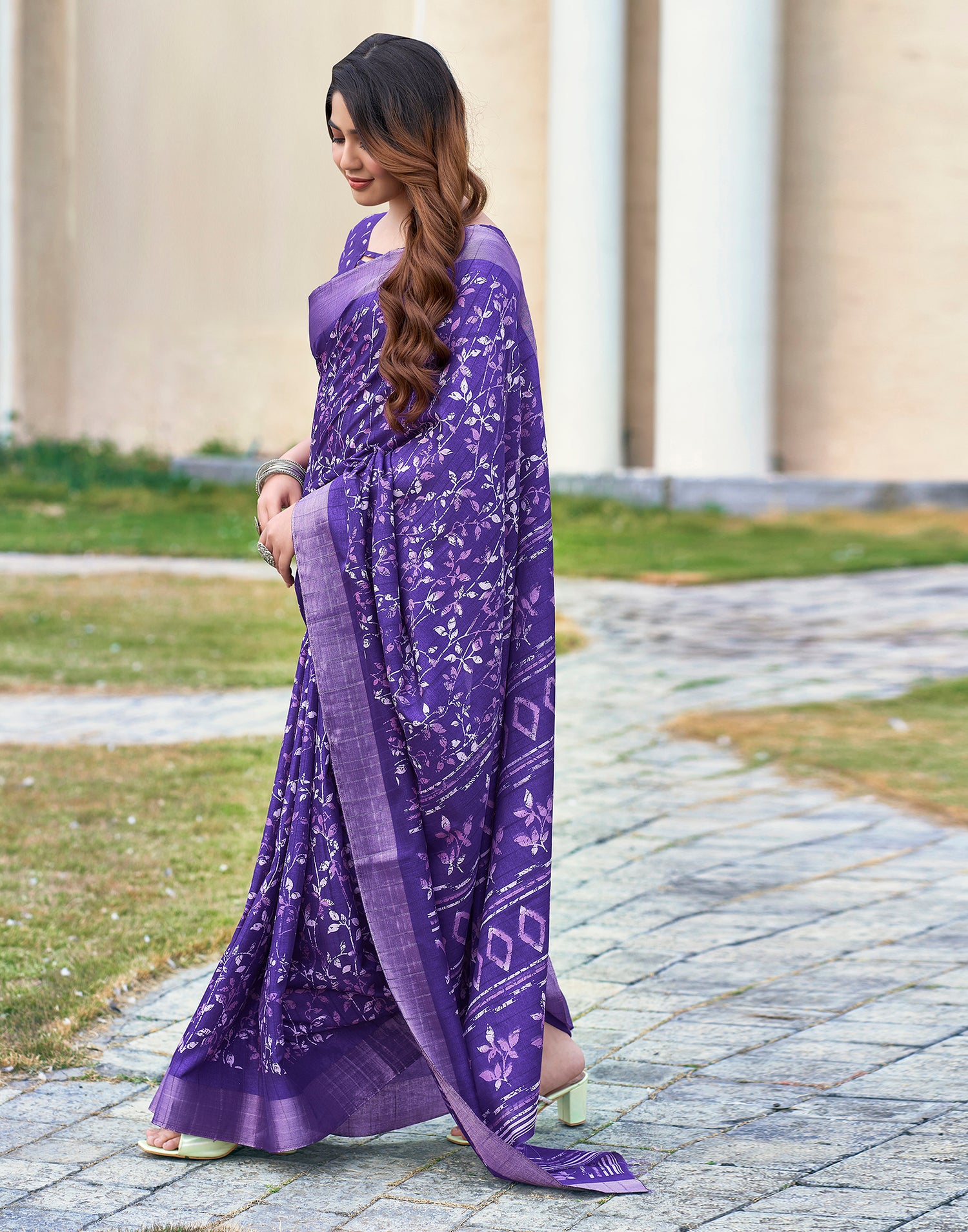 Violet Silk Printed Saree